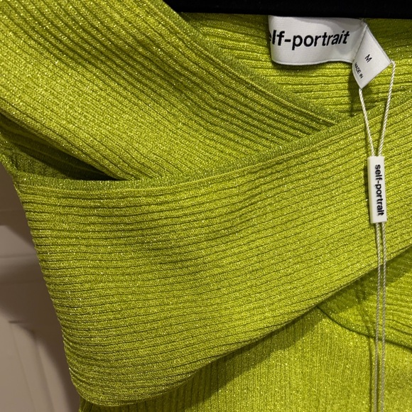 Self-Portrait Neon Lime Off-Shoulder Ribbed Crop Top - Picture 4 of 4